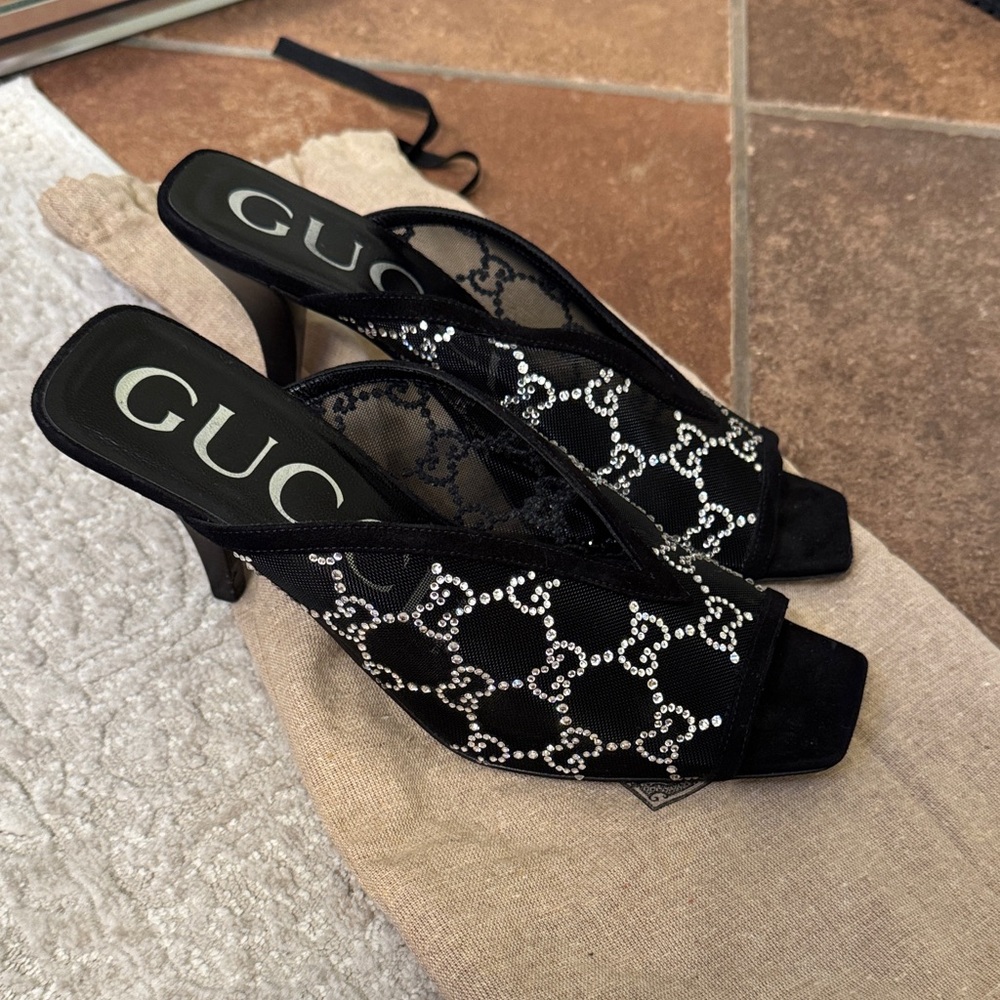Gucci Black and Silver Mesh Mules